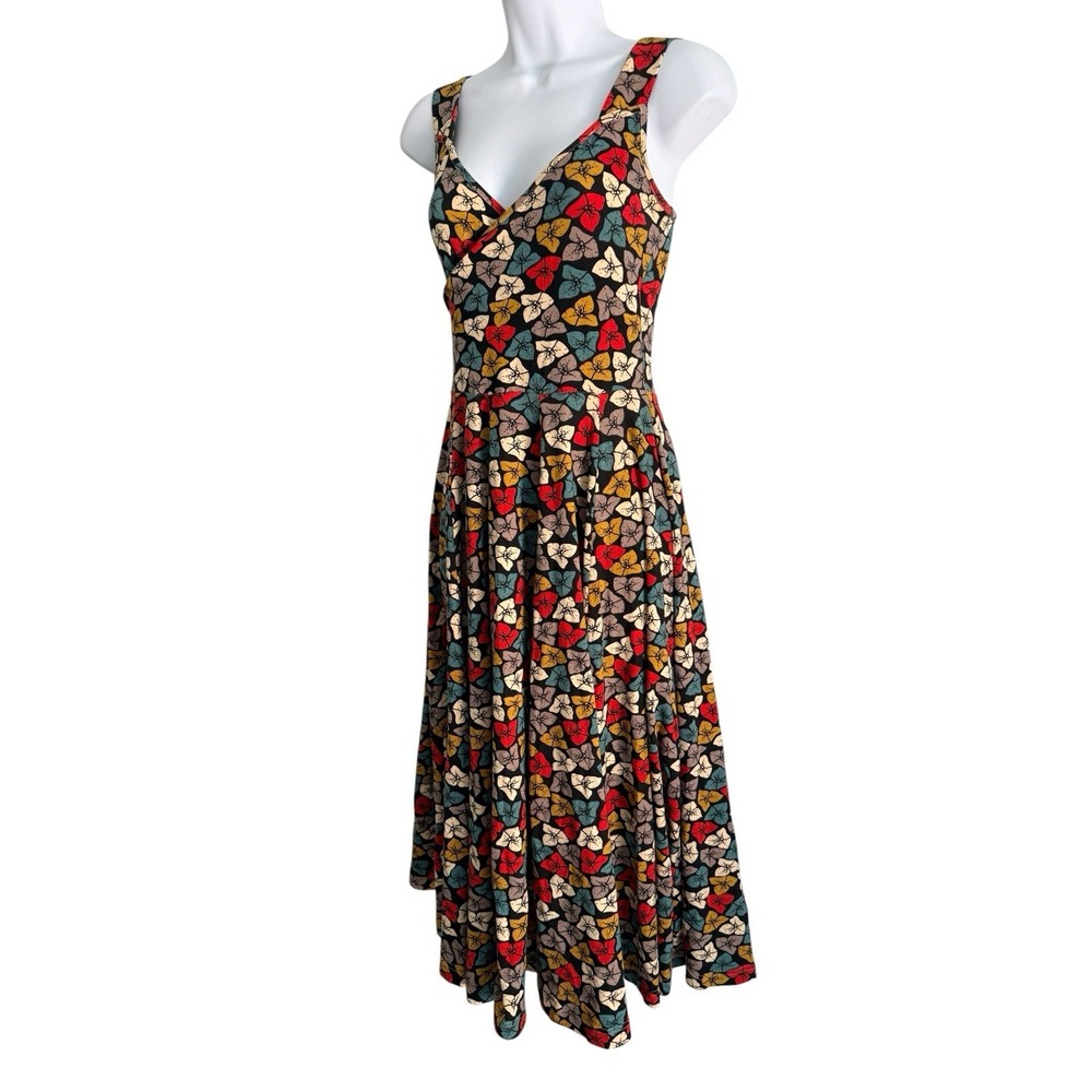 Effies Heart Dress S Floral Print Crossover V Neck Fit Flare Cotton Knit Whimsy